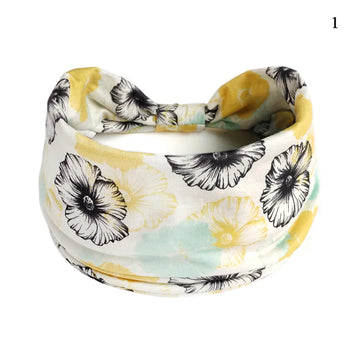 Popxstar Boho Flower Print Wide Headbands Vintage Knot Elastic Turban Headwrap for Women Girls Cotton Soft Bandana Hair Accessories